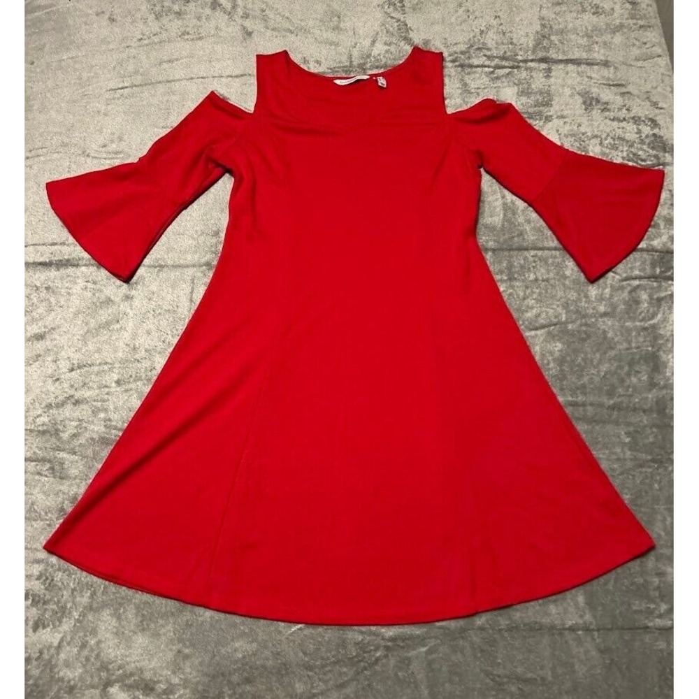 Isaac Mizrahi Live Dress Womens Medium Red Cold Shoulder